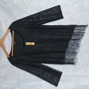 NWT Melissa Paige Black Textured Fringe Blouse
